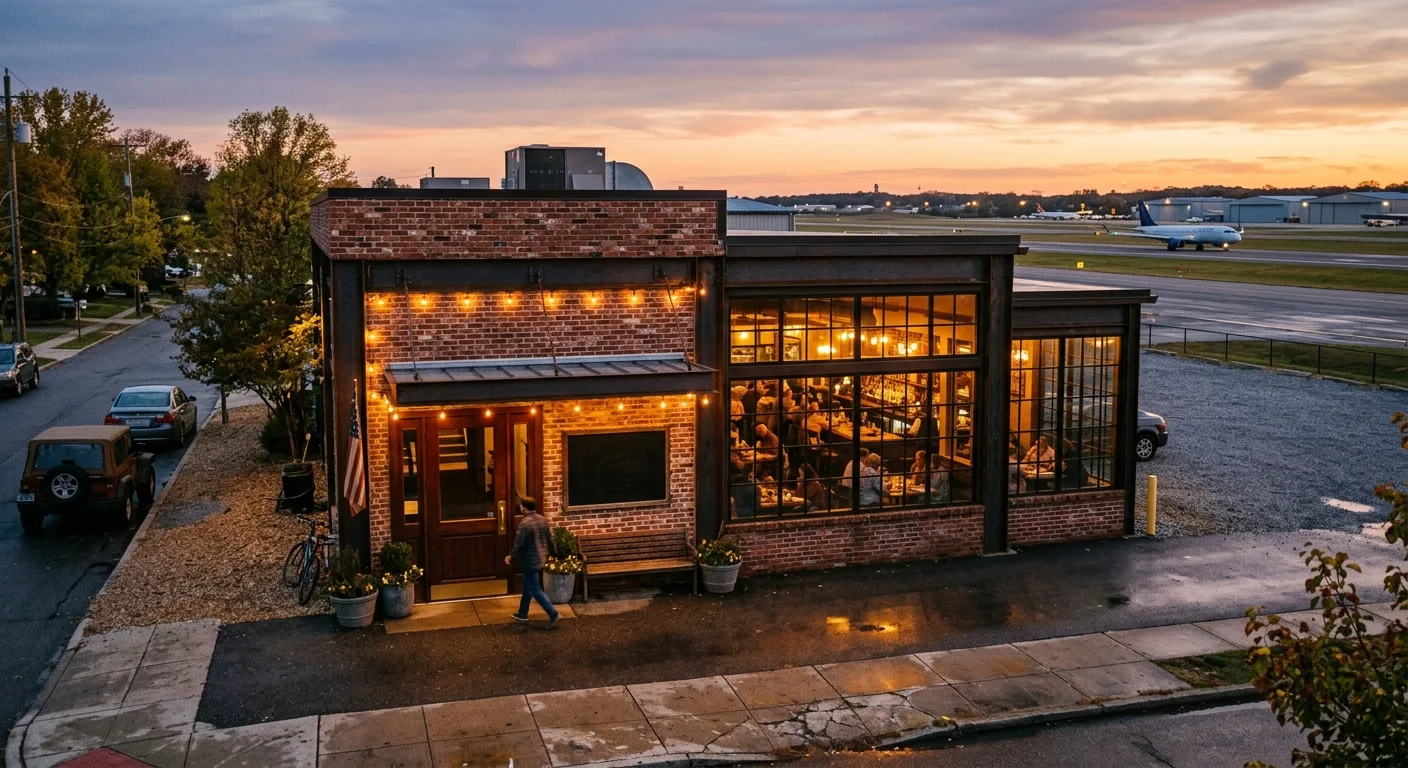 The Garage restaurant exterior near Frederick Airport Maryland