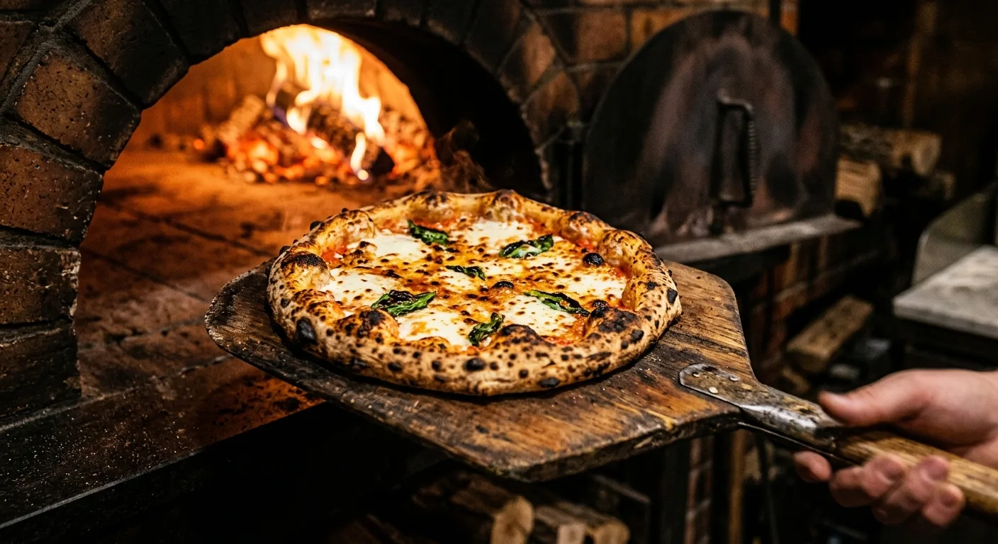 Wood fired brick oven pizza at The Garage Frederick MD